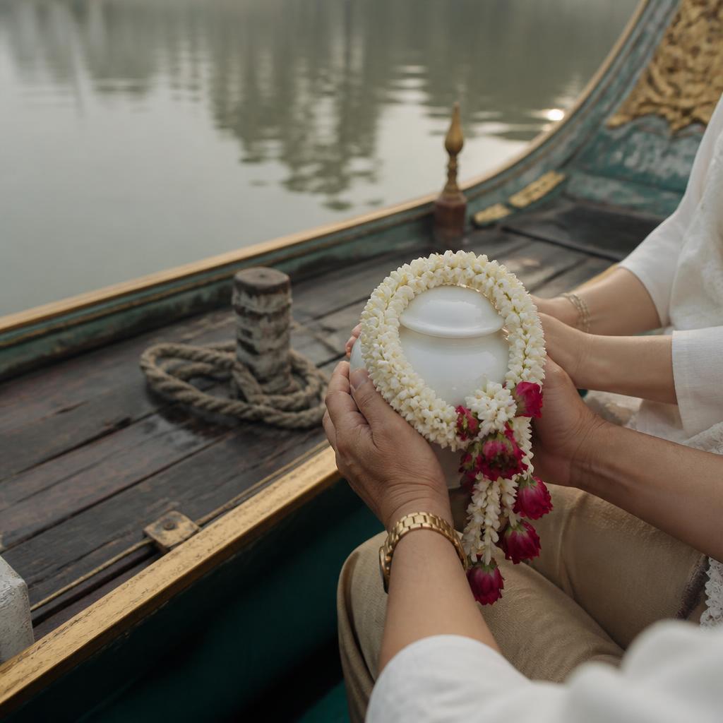 พิธีลอยอังคารสำหรับบุคคลบนเรือดอกไม้ ณ แม่น้ำบางปะกง